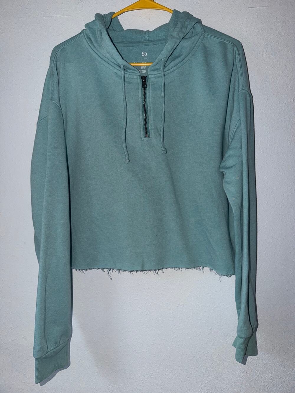 5/$25 Blue Frayed Hem Cropped Sweatshirt Cropped Half Zip Cozy Everyday Large